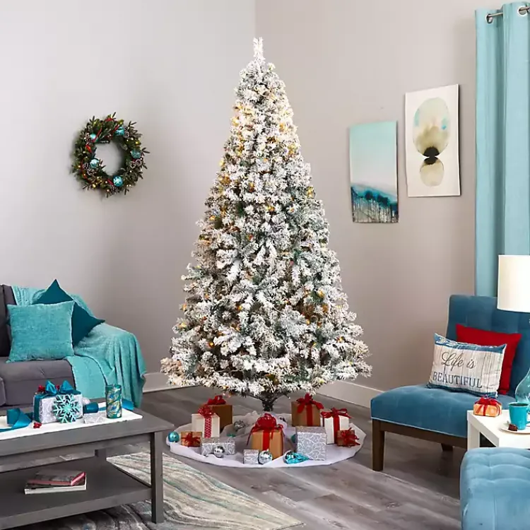 Christmas Trees>Kirklands Home 8 ft. Flocked Pre-Lit Rock Spruce Christmas Tree