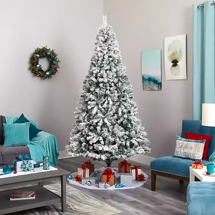 Christmas Trees>Kirklands Home 8 ft. Flocked Pre-Lit Rock Spruce Christmas Tree