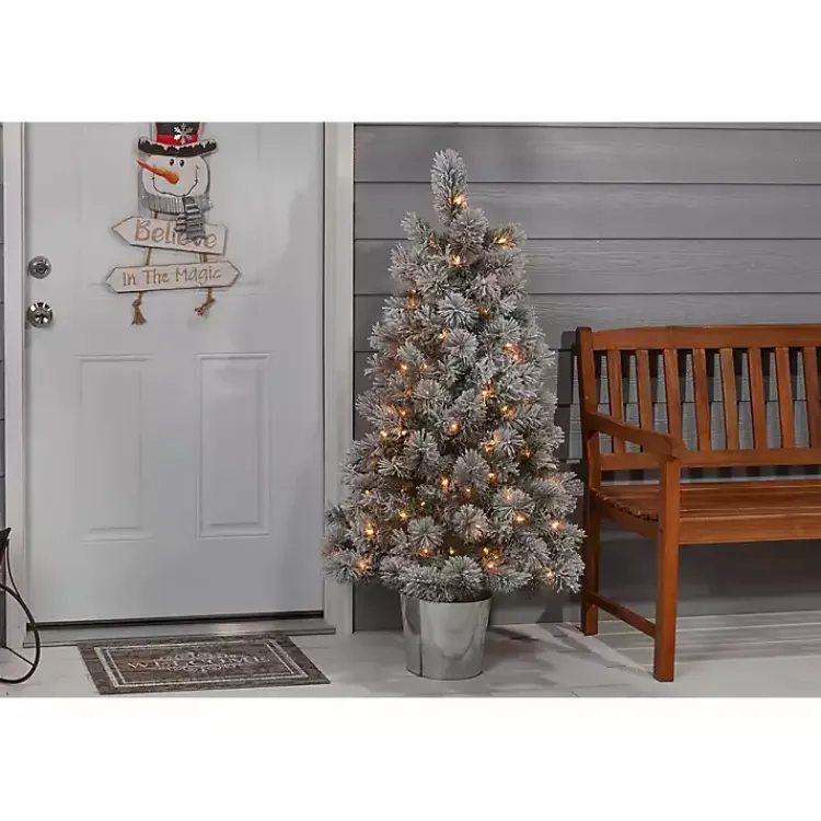 Christmas Trees>Kirklands Home 4.5 ft. Pre-Lit Flocked Potted Pine Christmas Tree