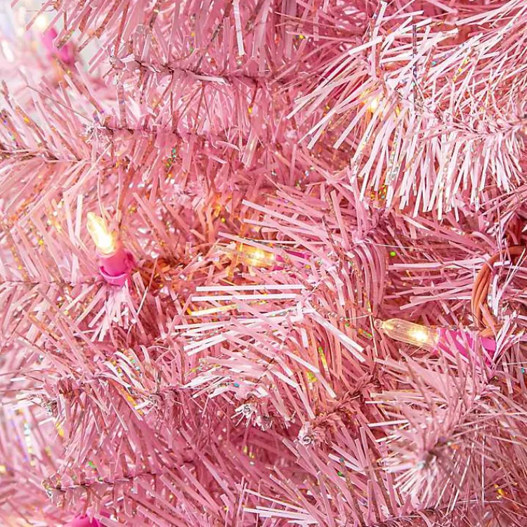 Christmas Trees>Kirklands Home 7.5 ft. Pre-Lit Pink Tinsel Christmas Tree