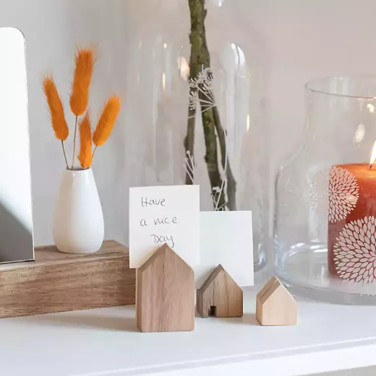Statues & Figurines>Kirklands Home Acacia Wood House Photo Holders, Set of 3