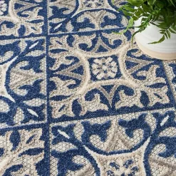 Kirklands Home Aloha Blue Geometric Indoor/Outdoor Area Rug, 5x7 New