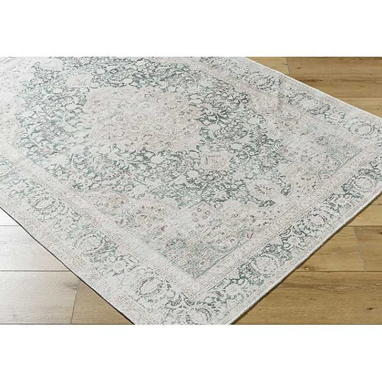 Kirklands Home Amelie Green Traditional Washable Area Rug, 6x9 Clearance