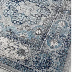 Kirklands Home Aqua and Gray Alex Round Area Rug, 6x6 Clearance