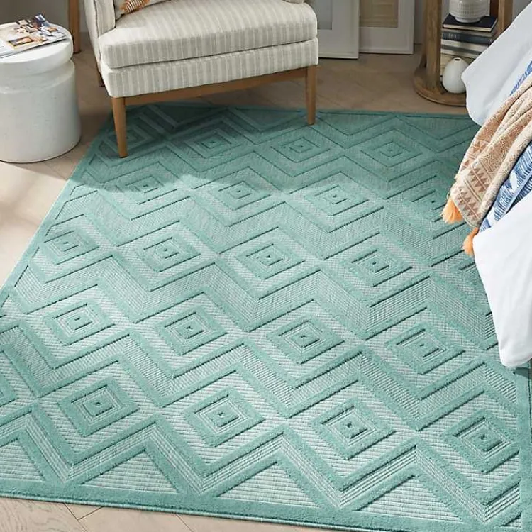 Kirklands Home Aqua Teal Diamond Indoor/Outdoor Area Rug, 5x7 Blue Best