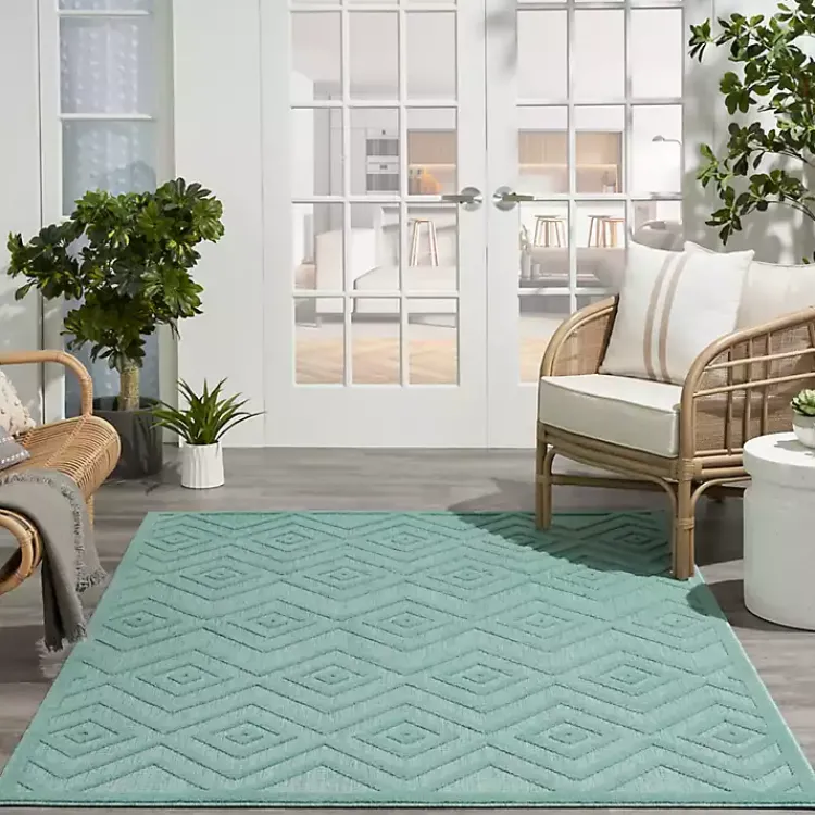 Kirklands Home Aqua Teal Diamond Indoor/Outdoor Area Rug, 5x7 Blue Best