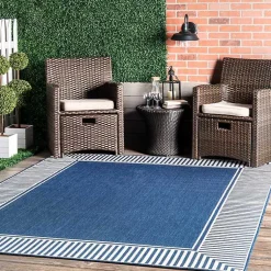 Kirklands Home Asia Blue Stripe Border Outdoor Rug, 5x8 Discount
