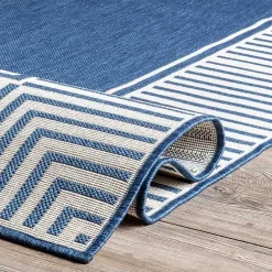 Kirklands Home Asia Blue Stripe Border Outdoor Rug, 5x8 Discount
