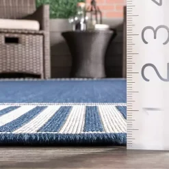 Kirklands Home Asia Blue Stripe Border Outdoor Rug, 5x8 Discount