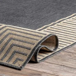 Kirklands Home Asia Gray Stripe Border Outdoor Rug, 5x8 Discount