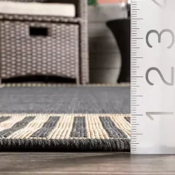 Kirklands Home Asia Gray Stripe Border Outdoor Rug, 8x10 Discount