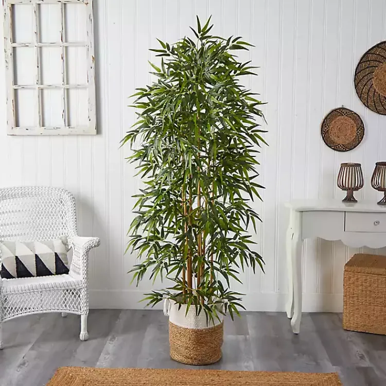 Trees & Topiaries>Kirklands Home Bamboo Tree in Woven Basket, 6 ft.