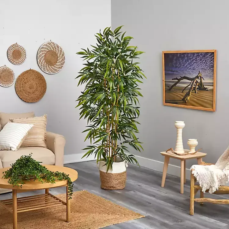 Trees & Topiaries>Kirklands Home Bamboo Tree in Woven Basket, 6 ft.