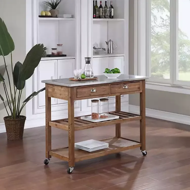 Kirklands Home Barnwood Sonoma Stainless Steel Top Kitchen Cart Brown Outlet