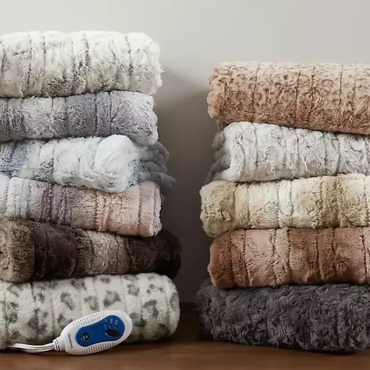 Blankets & Throws>Kirklands Home Beautyrest Faux Fur Oversized Heated Throw Gray