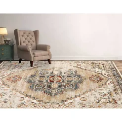 Kirklands Home Beige and Gold Medallion Area Rug, 5x7 Outlet