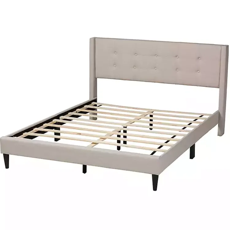 Kirklands Home Beige Button Tufted Headboard Queen Bed Frame Tan Clearance