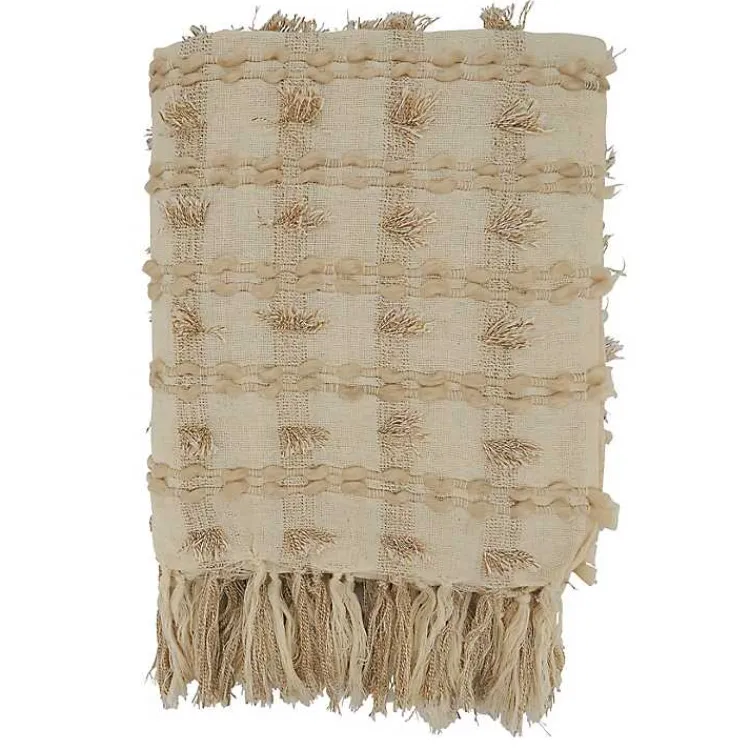Blankets & Throws>Kirklands Home Beige Dotted Fringe Throw Blanket Tan