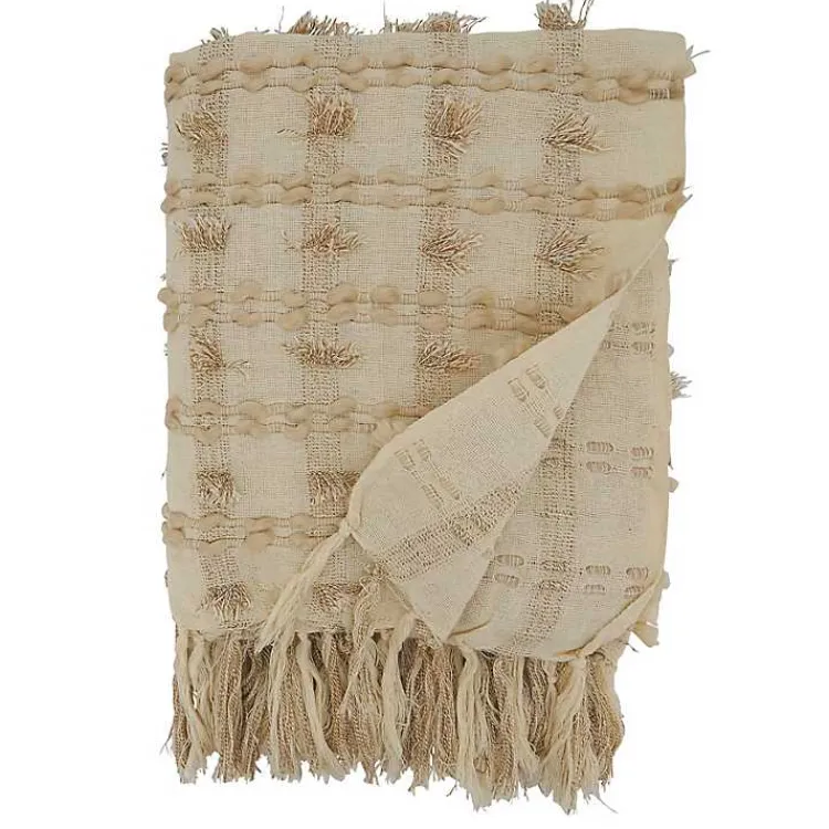 Blankets & Throws>Kirklands Home Beige Dotted Fringe Throw Blanket Tan