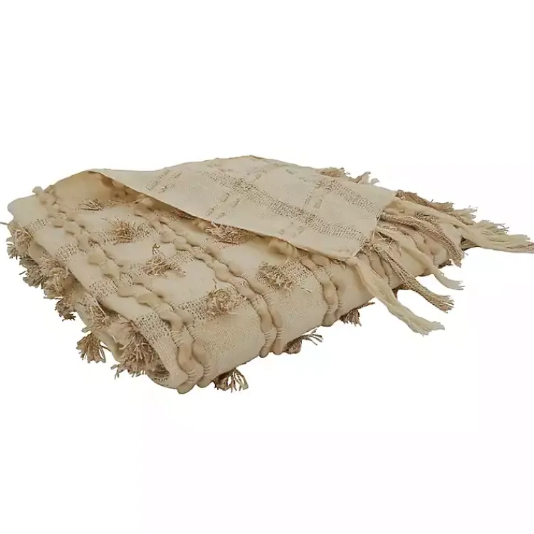 Blankets & Throws>Kirklands Home Beige Dotted Fringe Throw Blanket Tan