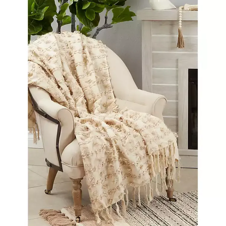Blankets & Throws>Kirklands Home Beige Dotted Fringe Throw Blanket Tan