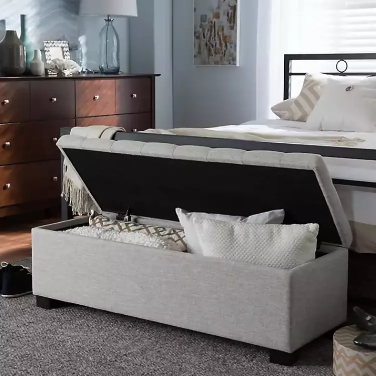 Kirklands Home Beige Grid-Tufted Contemporary Storage Bench Tan Hot