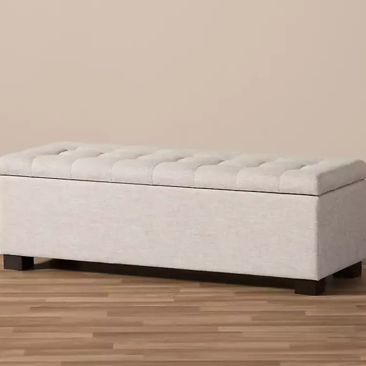 Kirklands Home Beige Grid-Tufted Contemporary Storage Bench Tan Hot