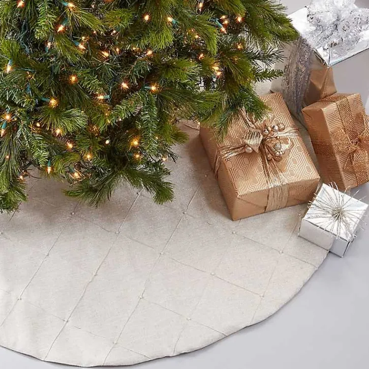 Christmas Tree Skirts & Collars>Kirklands Home Beige Linen Diamond Stitched Tree Skirt Tan