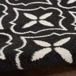 Kirklands Home Black & Ivory Quatrefoil Indoor/Outdoor Rug, 4x6 New