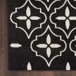 Kirklands Home Black & Ivory Quatrefoil Indoor/Outdoor Rug, 4x6 New