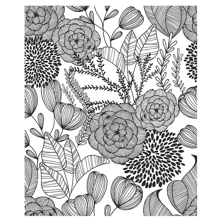 Kirklands Home & White Floral Garden Peel & Stick Wallpaper Black Best
