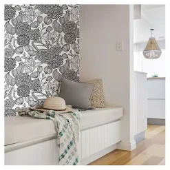 Kirklands Home & White Floral Garden Peel & Stick Wallpaper Black Best