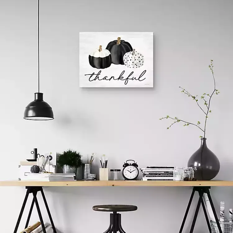 Fall>Kirklands Home Black & White Pumpkins Thankful Canvas Art Print