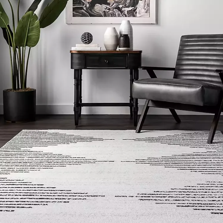 Kirklands Home Black and Ivory Diamond Washable Area Rug, 3x5 Hot