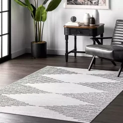Kirklands Home Black and Ivory Diamond Washable Area Rug, 5x8 Online
