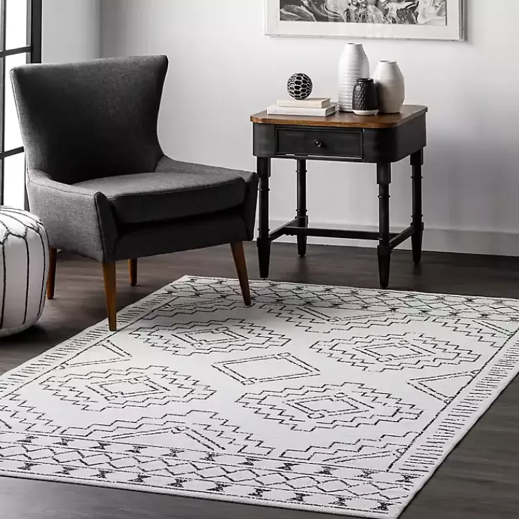 Kirklands Home Black and Ivory Moroccan Washable Area Rug, 3x5 Discount