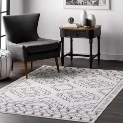 Kirklands Home Black and Ivory Moroccan Washable Area Rug, 5x8 Outlet