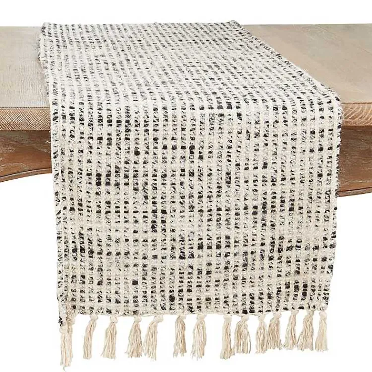 Kirklands Home Black and Ivory Woven Stripe Table Runner Outlet