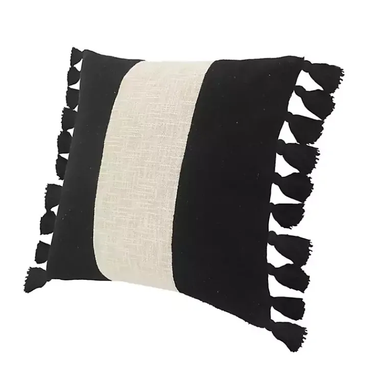 Pillows>Kirklands Home Black and White Cotton Throw Pillow with Tassels