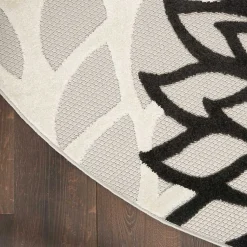 Kirklands Home Black and White Floral Round Outdoor Area Rug, 5x5