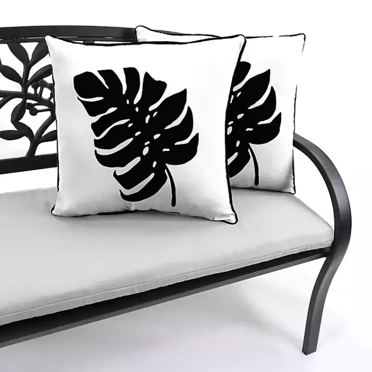 Kirklands Home Black and White Palm Leaf Outdoor Pillow