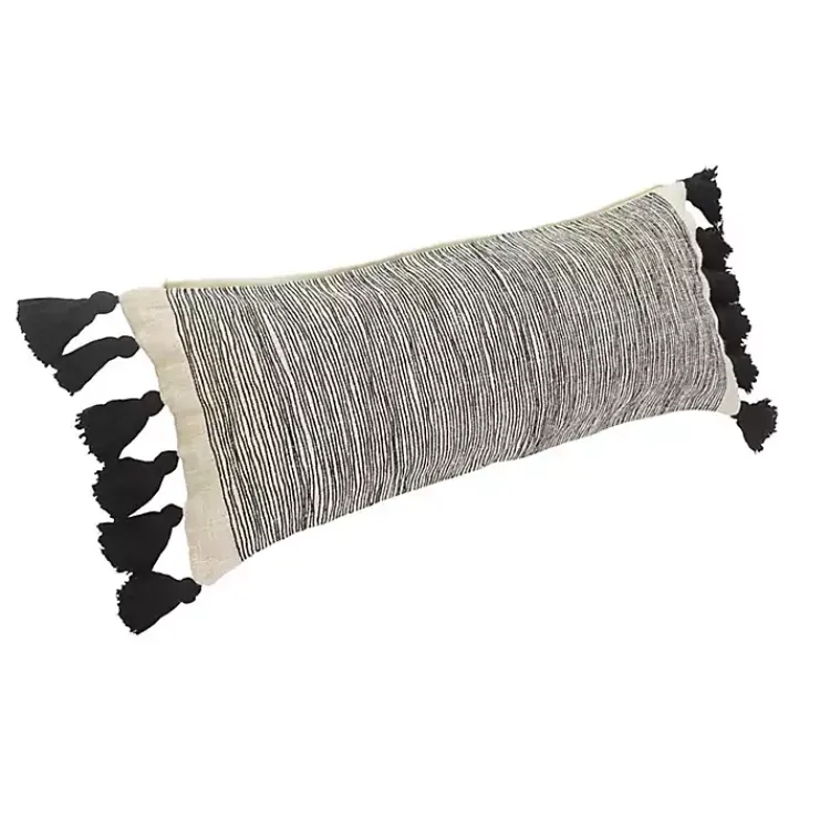 Pillows>Kirklands Home Black and White Striped Lumbar Pillow with Tassels