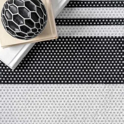 Kirklands Home Black and White Striped Washable Area Rug, 3x5 Outlet