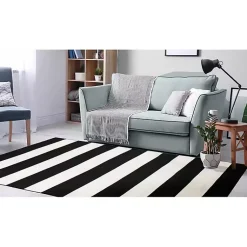 Kirklands Home Black Cabana Stripe Indoor/Outdoor Area Rug, 5x7