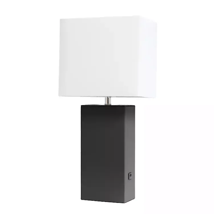 Kirklands Home Faux Leather Charging Table Lamp Black Outlet