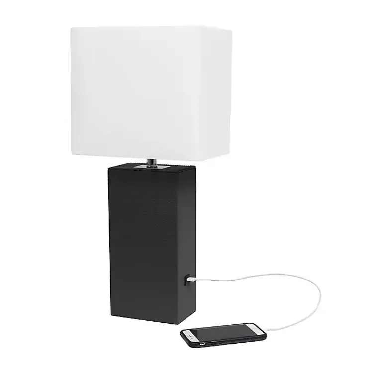 Kirklands Home Faux Leather Charging Table Lamp Black Outlet