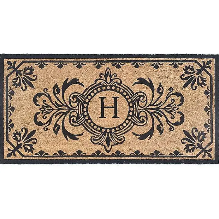 Kirklands Home Black Fleur De Lis Monogram H Doormat Clearance