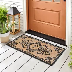 Kirklands Home Black Fleur De Lis Monogram P Doormat Discount