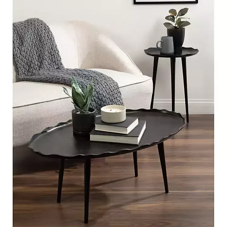 Kirklands Home Metal Deckled Edge Round Side Table Black
