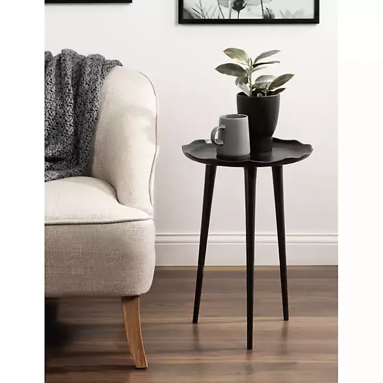 Kirklands Home Metal Deckled Edge Round Side Table Black